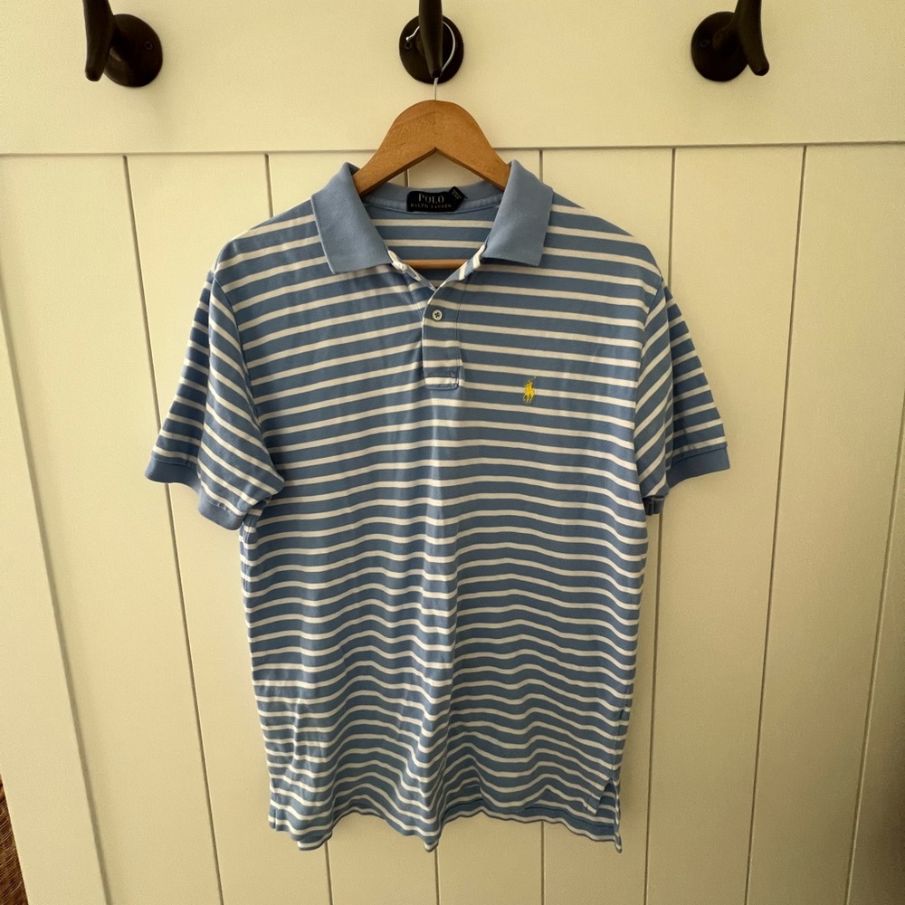 Ralph Lauren Light Blue and White Striped Polo Shirt